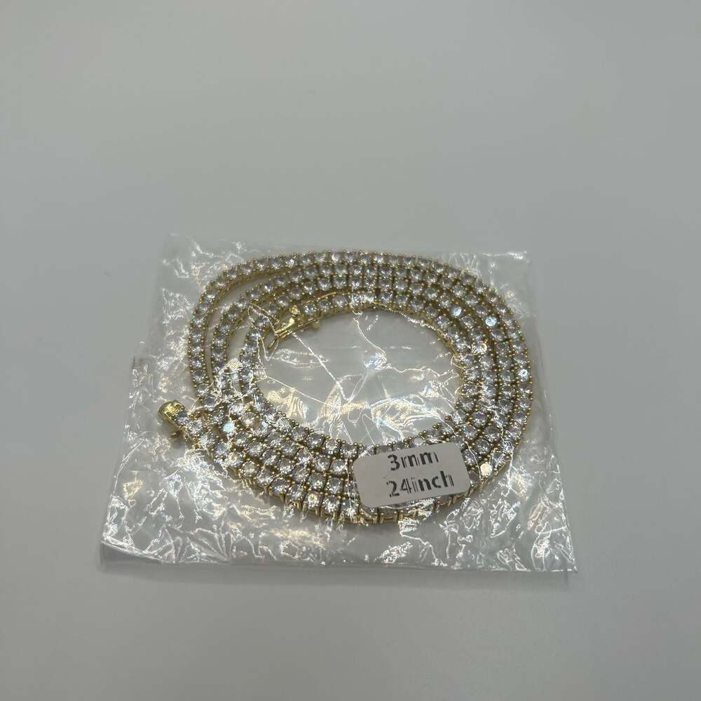 3mm Moissanite Gold Tennis Chain VVS1 No Pass 24 Inch Mens Iced Out Waterproof